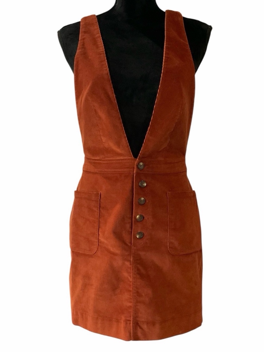 Free People Old School Love Deep V Corduroy Mini Dress in a Taracota Color Size4